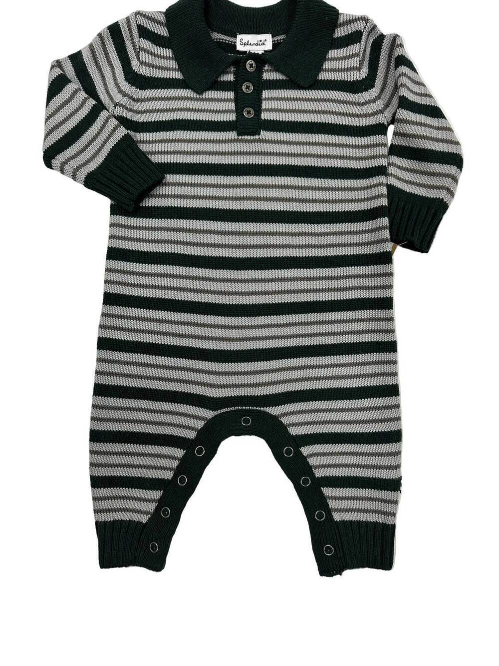 NEW SPLENDID kid's forest knit stripe romper in black/ grey